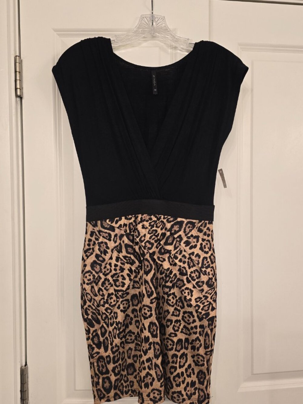 Zinga Black & Leopard Print Colorblock Dress Size M – NWT